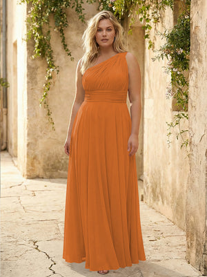 Chiffon One Shoulder Pleated Bridesmaid Dresses