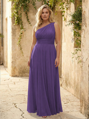 Chiffon One Shoulder Pleated Bridesmaid Dresses