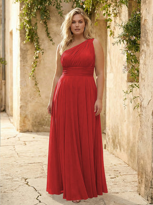 Chiffon One Shoulder Pleated Bridesmaid Dresses