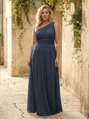 Chiffon One Shoulder Pleated Bridesmaid Dresses