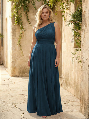 Chiffon One Shoulder Pleated Bridesmaid Dresses