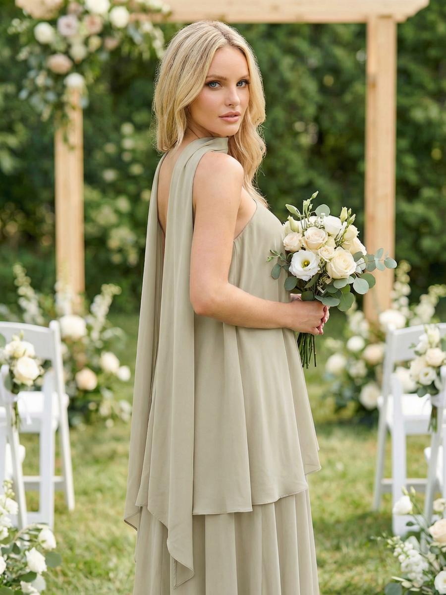 Chiffon Strapless Long Formal Dresses with Scarf