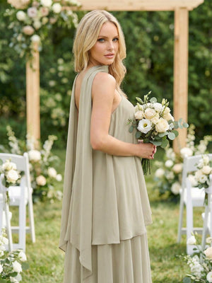Chiffon Strapless Long Bridesmaid Dresses with Scarf
