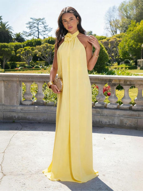 Chiffon Halter Long Backless Bridesmaid Dresses