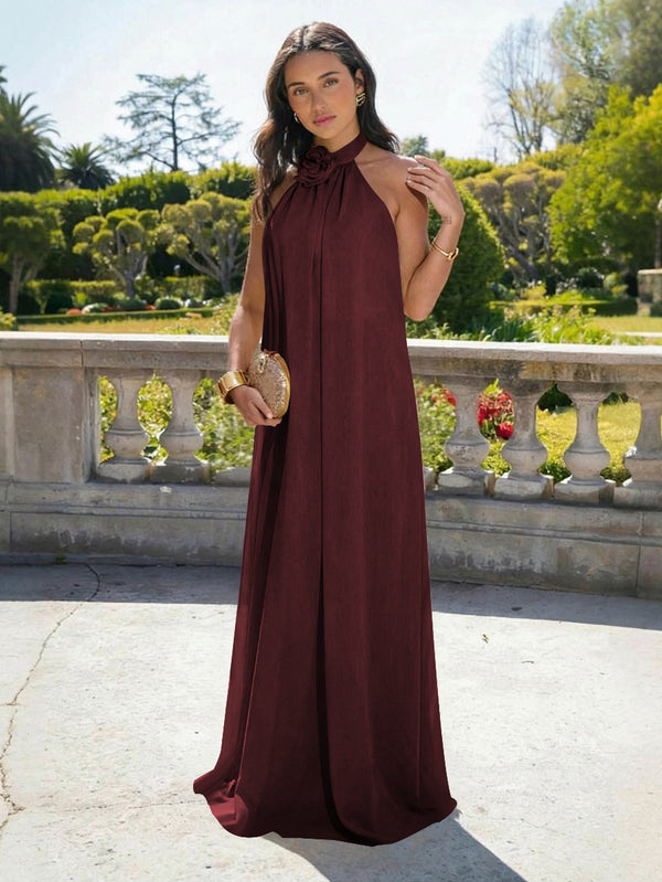 Chiffon Halter Long Backless Bridesmaid Dresses