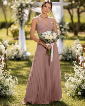 Spaghetti Straps Chiffon Pleated Maxi Bridesmaid Dresses