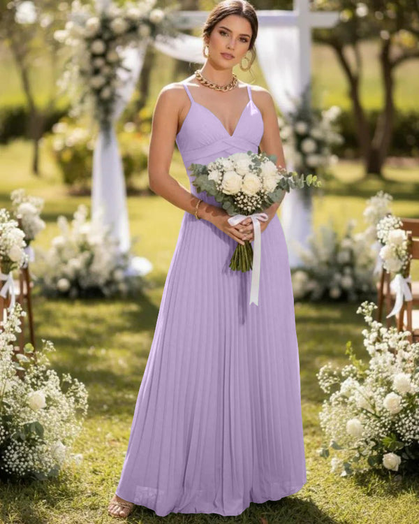 Spaghetti Straps Chiffon Pleated Maxi Bridesmaid Dresses