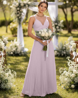Spaghetti Straps Chiffon Pleated Maxi Bridesmaid Dresses