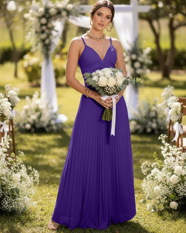 Spaghetti Straps Chiffon Pleated Maxi Bridesmaid Dresses