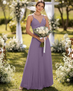 Spaghetti Straps Chiffon Pleated Maxi Bridesmaid Dresses