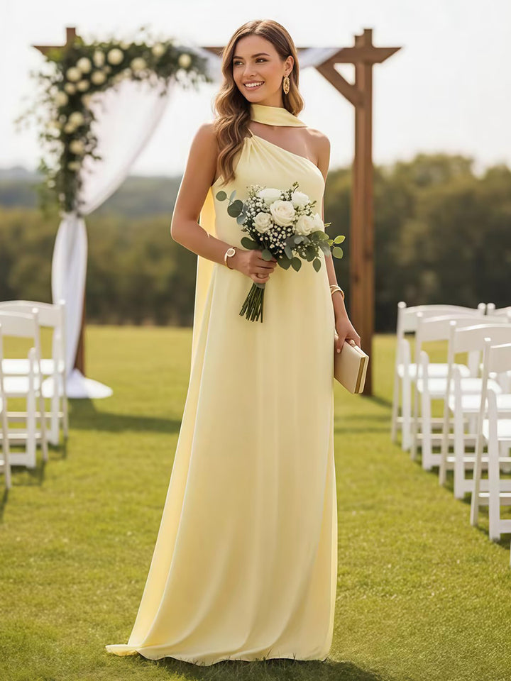 One Shoulder Formal Dresses with Scarf Wedding Guest Dresses