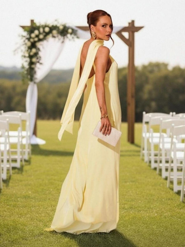 One Shoulder Formal Dresses with Scarf Wedding Guest Dresses