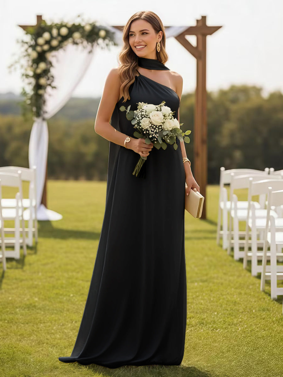 One Shoulder Formal Dresses with Scarf Wedding Guest Dresses