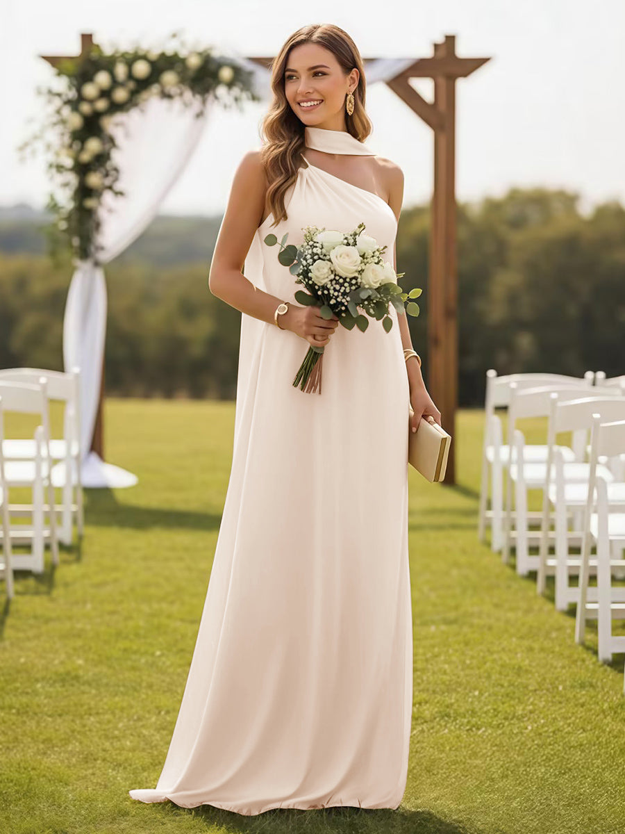 One Shoulder Formal Dresses with Scarf Wedding Guest Dresses