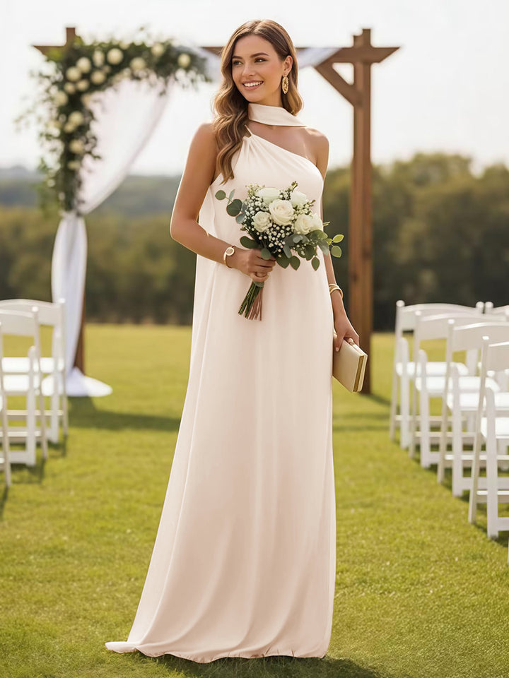 One Shoulder Formal Dresses with Scarf Wedding Guest Dresses