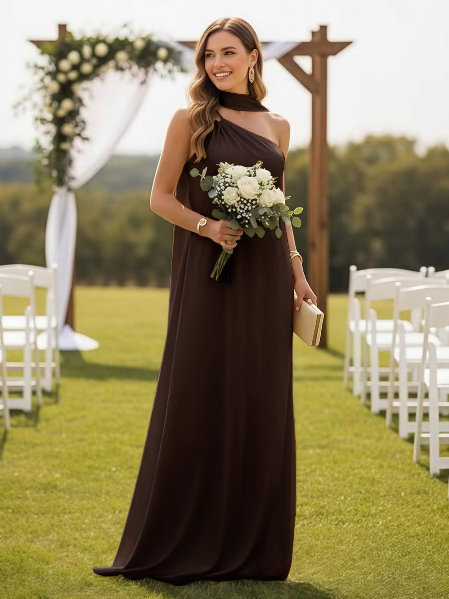 One Shoulder Formal Dresses with Scarf Wedding Guest Dresses