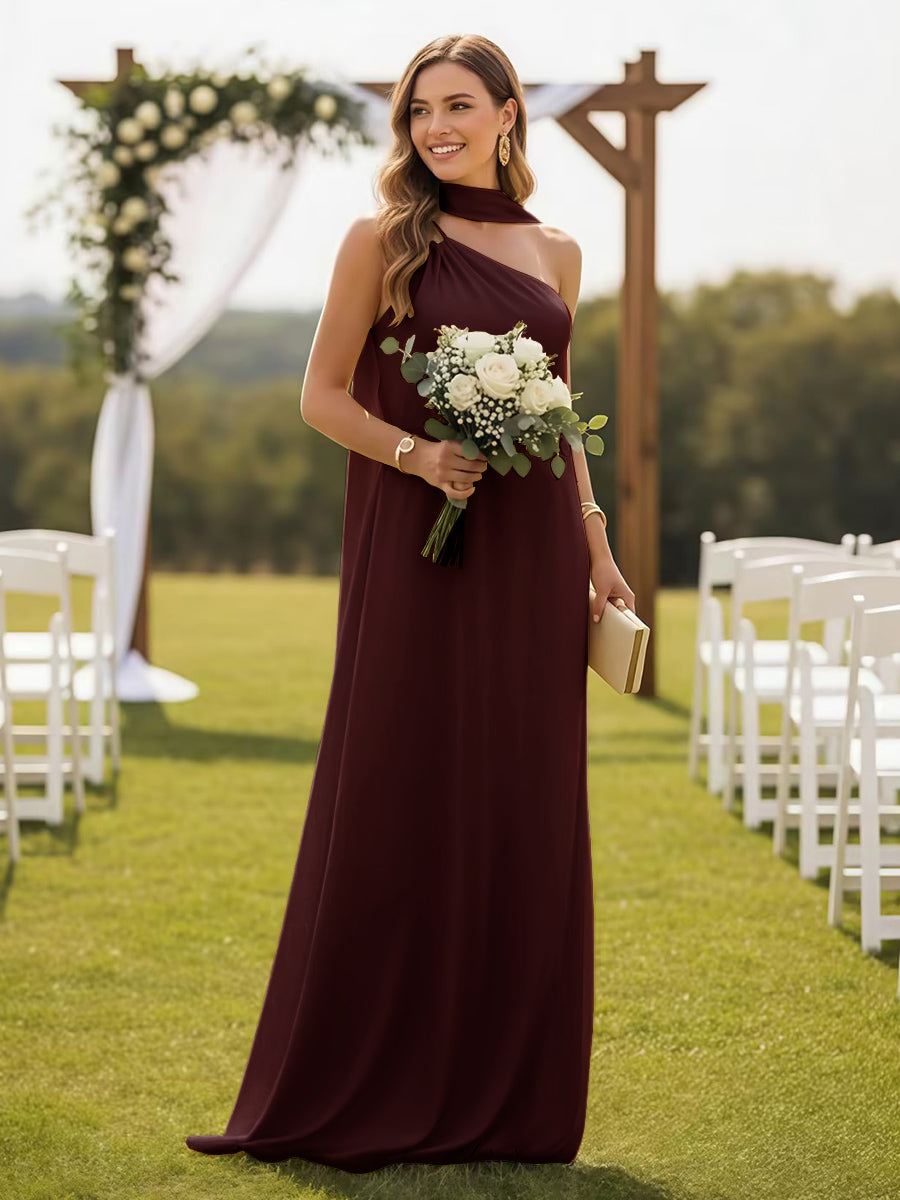 One Shoulder Formal Dresses with Scarf Wedding Guest Dresses