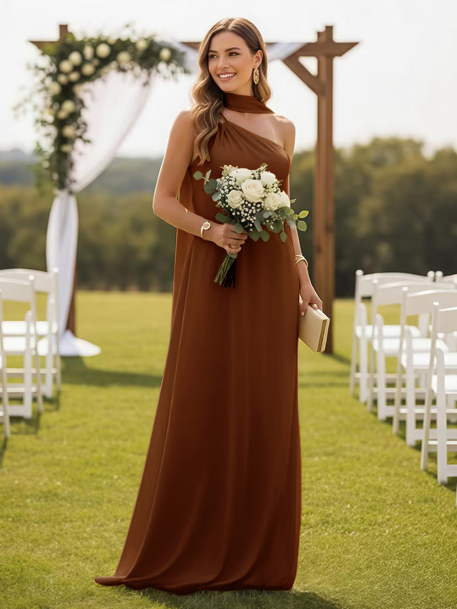 One Shoulder Formal Dresses with Scarf Wedding Guest Dresses