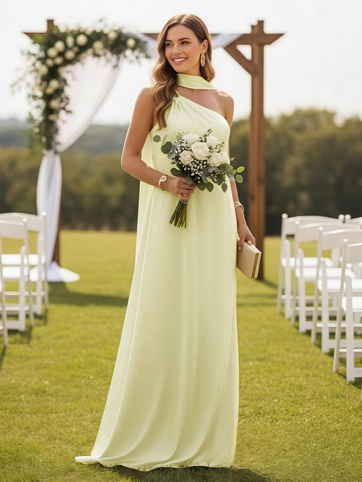 One Shoulder Formal Dresses with Scarf Wedding Guest Dresses