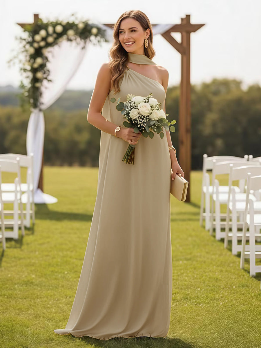 One Shoulder Formal Dresses with Scarf Wedding Guest Dresses