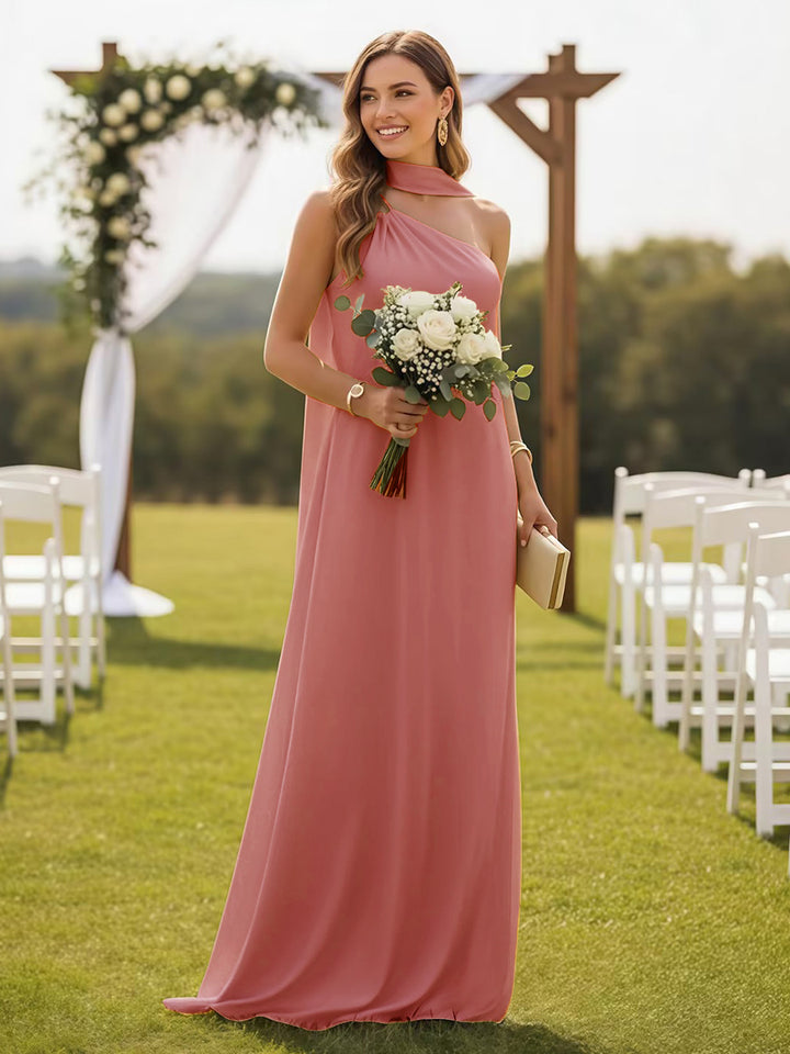 One Shoulder Formal Dresses with Scarf Wedding Guest Dresses