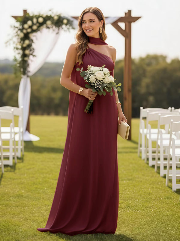 One Shoulder Bridesmaid Dresses with Scarf Wedding Guest Dresses