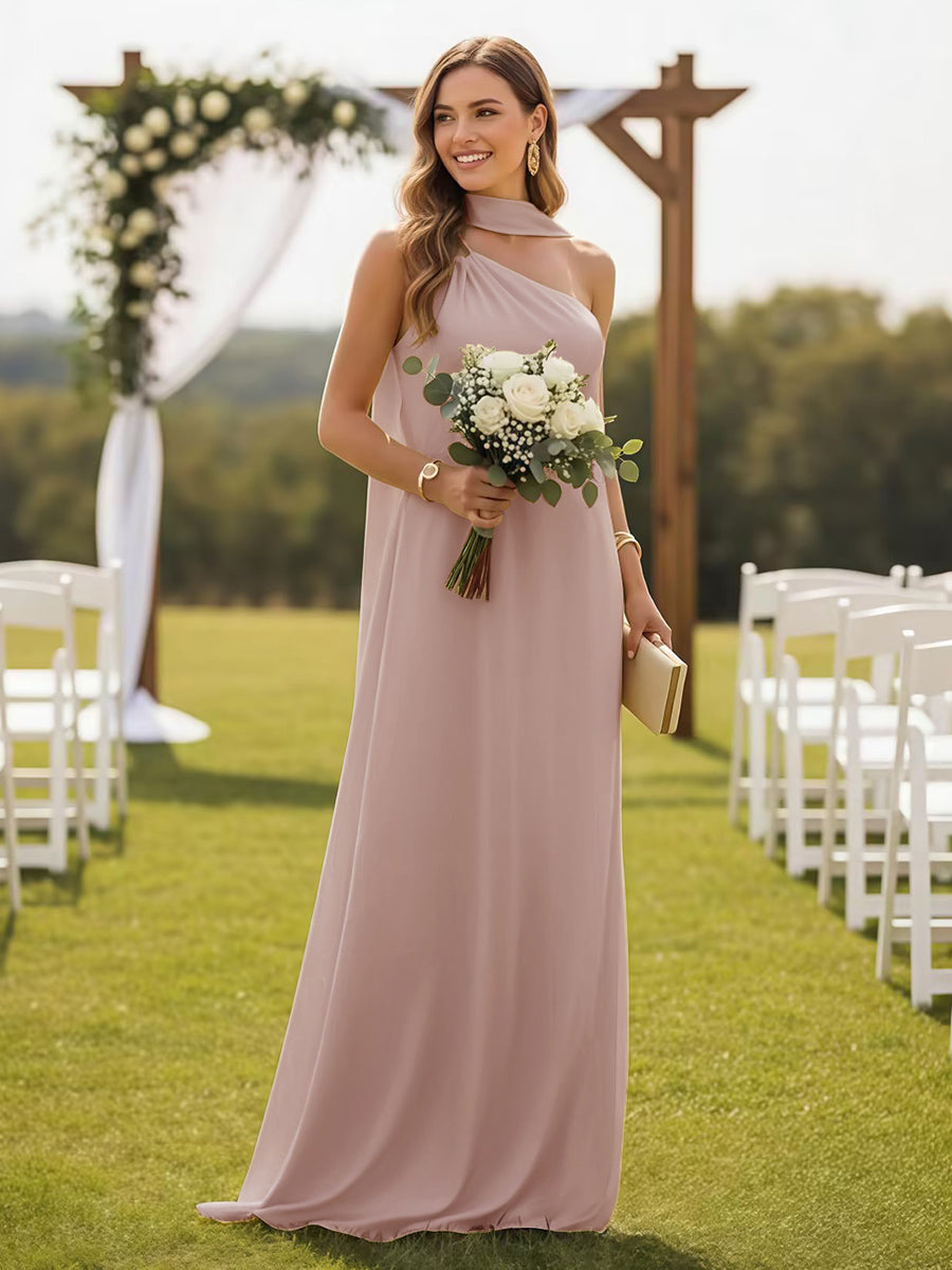 One Shoulder Formal Dresses with Scarf Wedding Guest Dresses