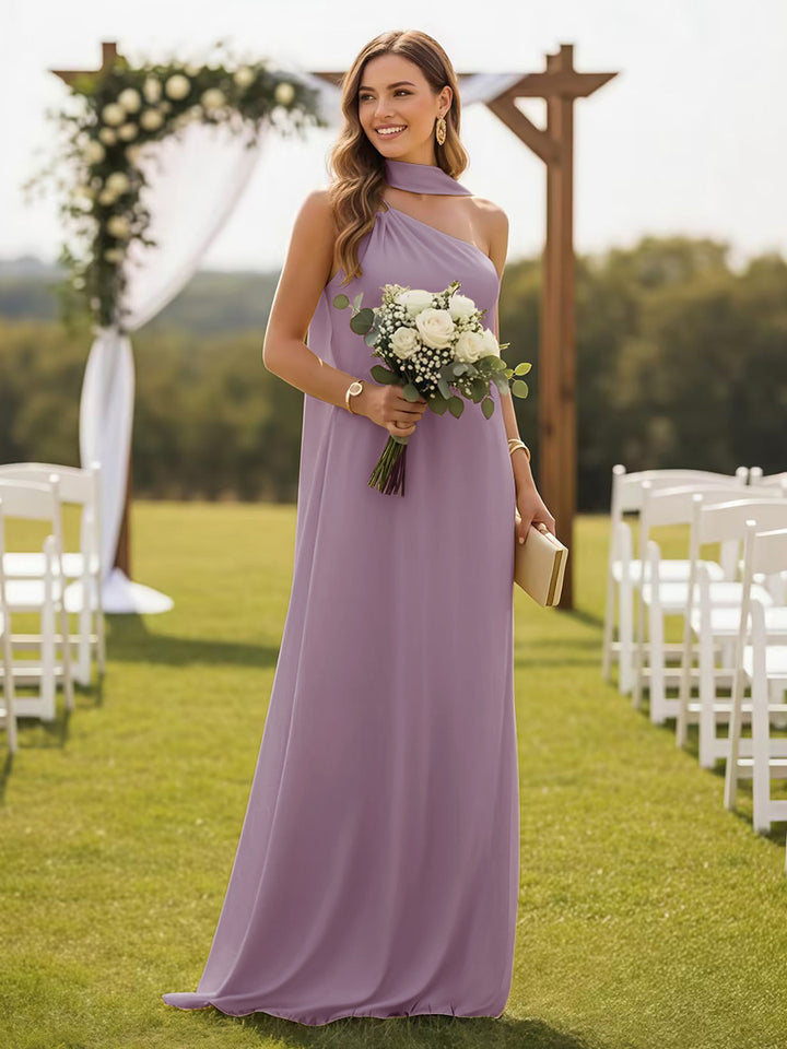 One Shoulder Formal Dresses with Scarf Wedding Guest Dresses
