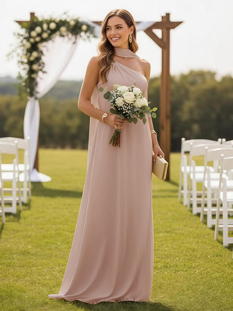 One Shoulder Formal Dresses with Scarf Wedding Guest Dresses