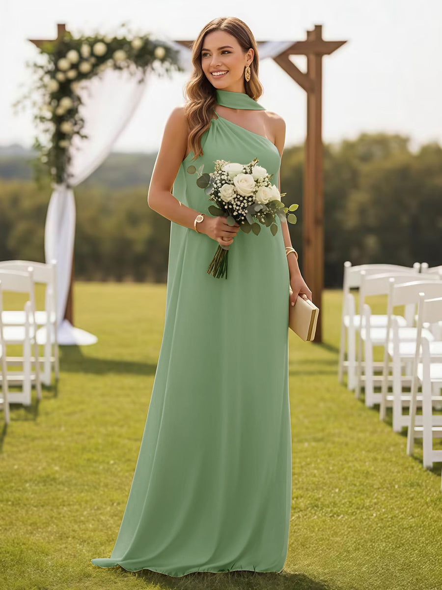One Shoulder Formal Dresses with Scarf Wedding Guest Dresses