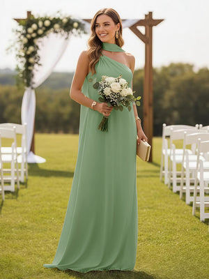 One Shoulder Bridesmaid Dresses with Scarf Wedding Guest Dresses