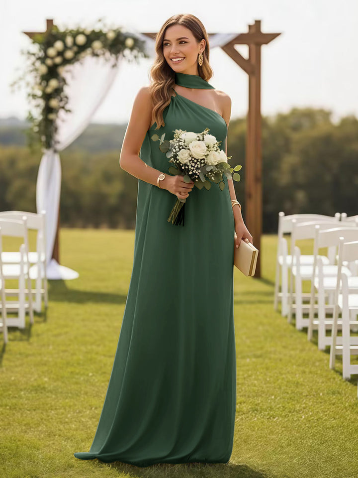 One Shoulder Formal Dresses with Scarf Wedding Guest Dresses