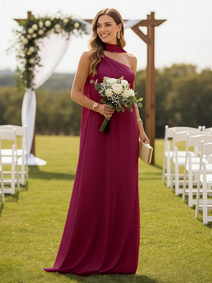 One Shoulder Formal Dresses with Scarf Wedding Guest Dresses