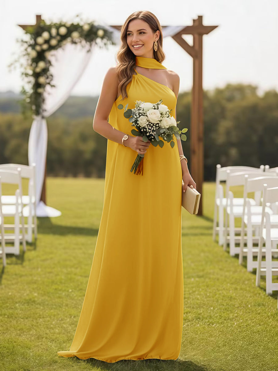 One Shoulder Formal Dresses with Scarf Wedding Guest Dresses