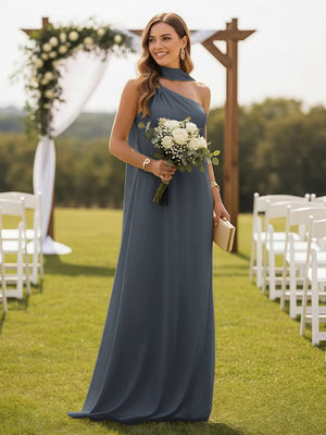 One Shoulder Bridesmaid Dresses with Scarf Wedding Guest Dresses