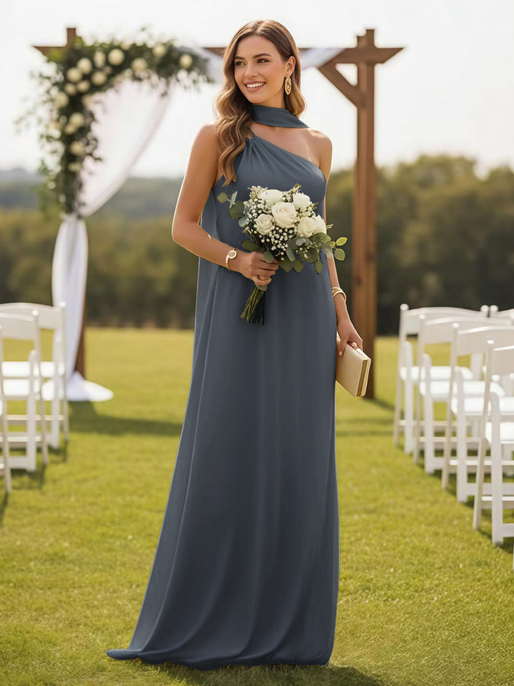 One Shoulder Formal Dresses with Scarf Wedding Guest Dresses