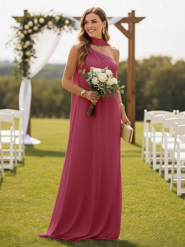 One Shoulder Formal Dresses with Scarf Wedding Guest Dresses