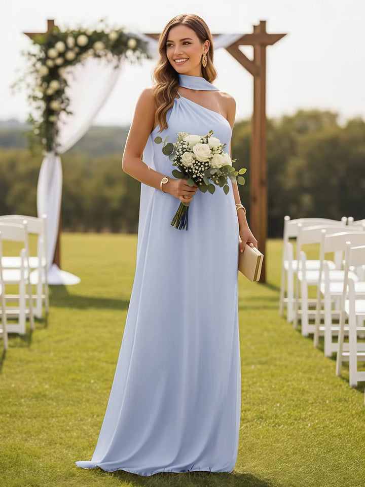 One Shoulder Formal Dresses with Scarf Wedding Guest Dresses