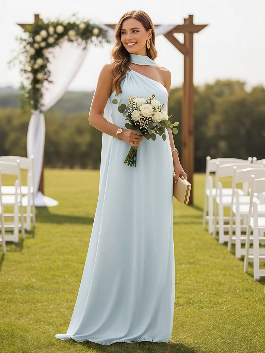 One Shoulder Formal Dresses with Scarf Wedding Guest Dresses