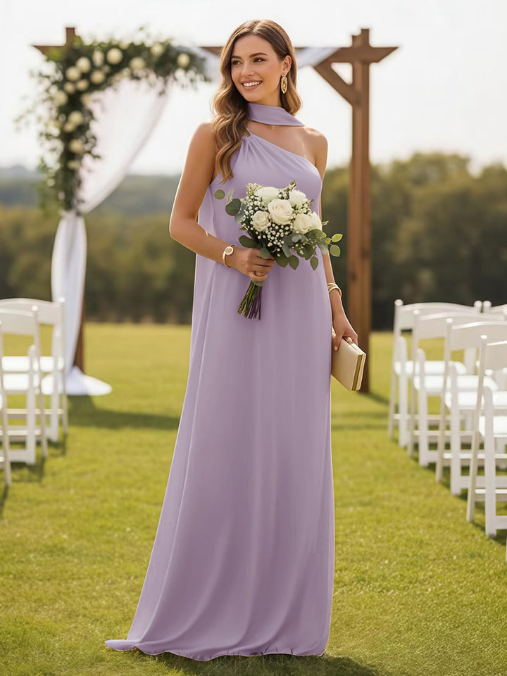 One Shoulder Formal Dresses with Scarf Wedding Guest Dresses