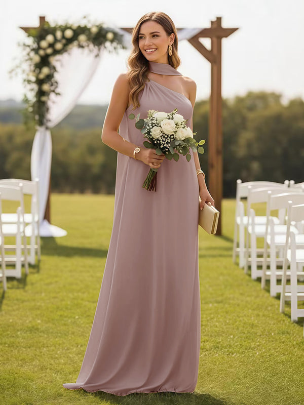 One Shoulder Bridesmaid Dresses with Scarf Wedding Guest Dresses
