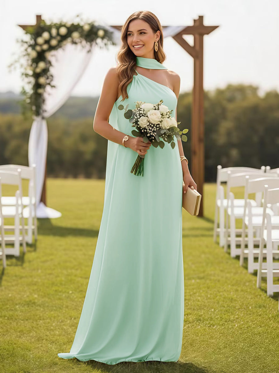 One Shoulder Formal Dresses with Scarf Wedding Guest Dresses