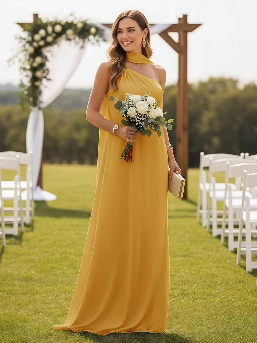 One Shoulder Formal Dresses with Scarf Wedding Guest Dresses