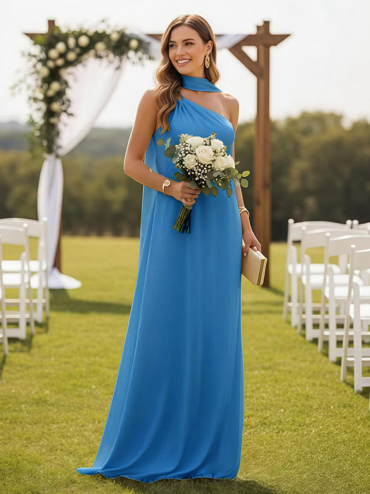 One Shoulder Formal Dresses with Scarf Wedding Guest Dresses