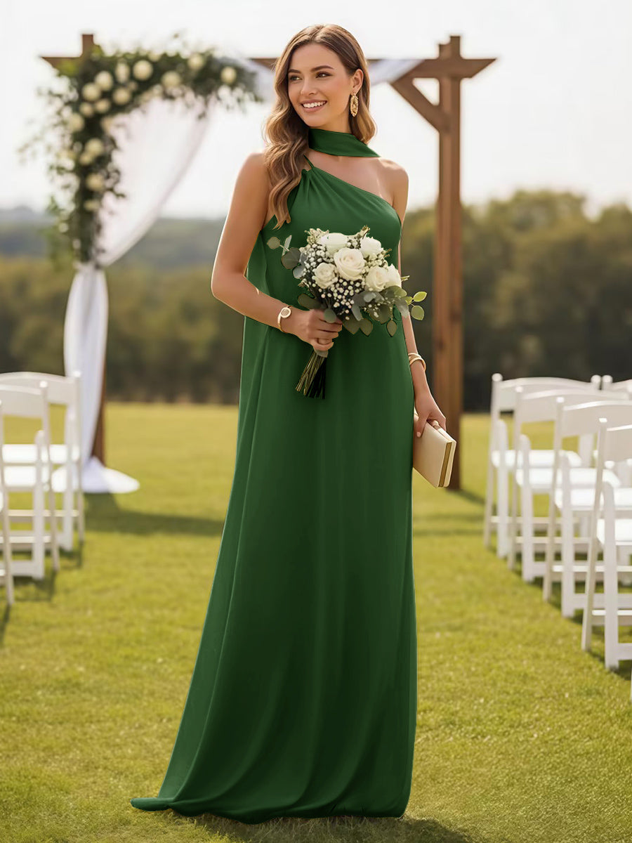 One Shoulder Formal Dresses with Scarf Wedding Guest Dresses