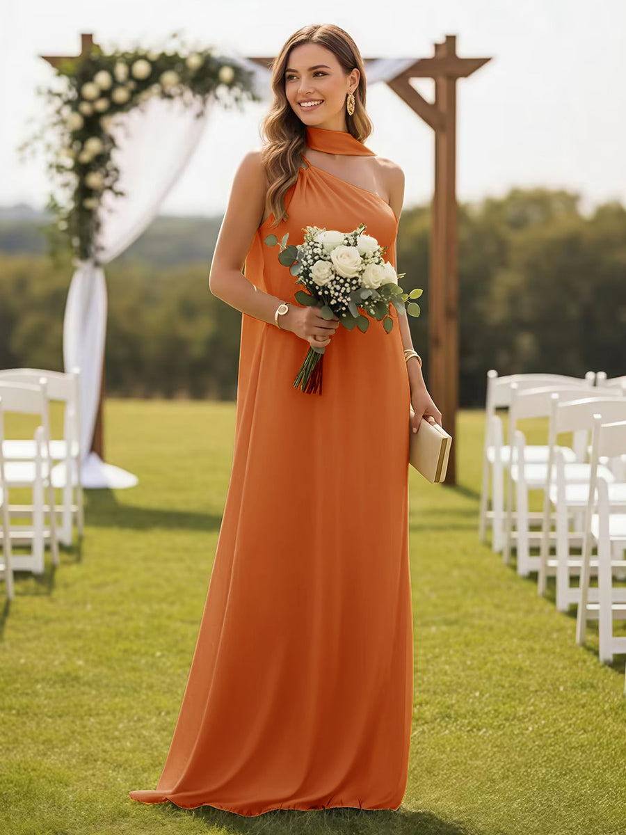 One Shoulder Formal Dresses with Scarf Wedding Guest Dresses
