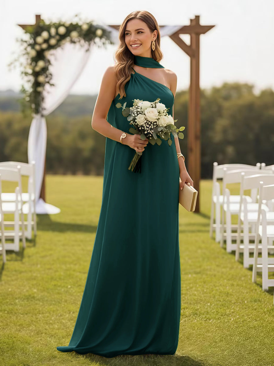 One Shoulder Formal Dresses with Scarf Wedding Guest Dresses