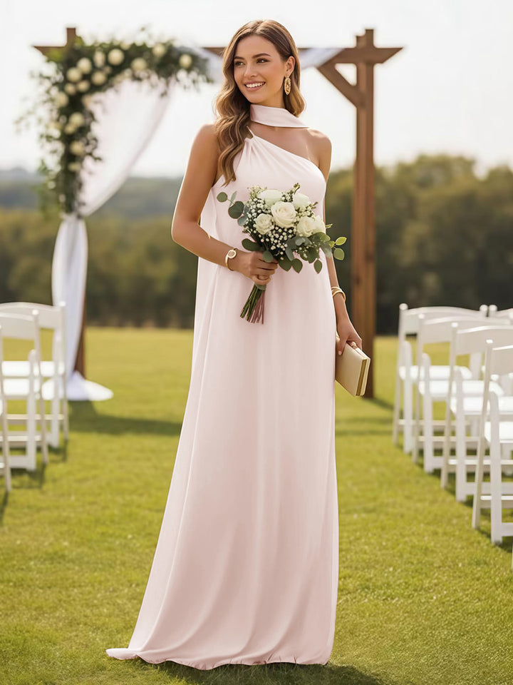 One Shoulder Formal Dresses with Scarf Wedding Guest Dresses