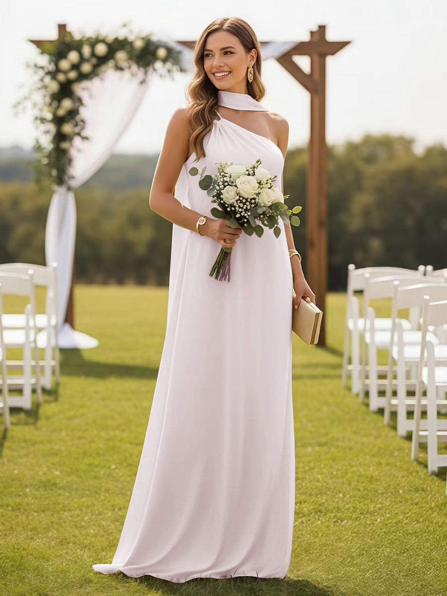 One Shoulder Formal Dresses with Scarf Wedding Guest Dresses
