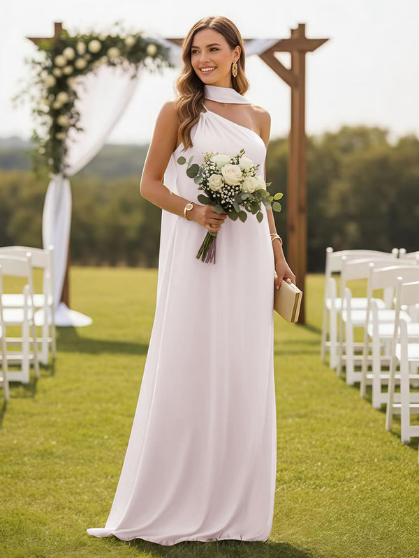 One Shoulder Bridesmaid Dresses with Scarf Wedding Guest Dresses